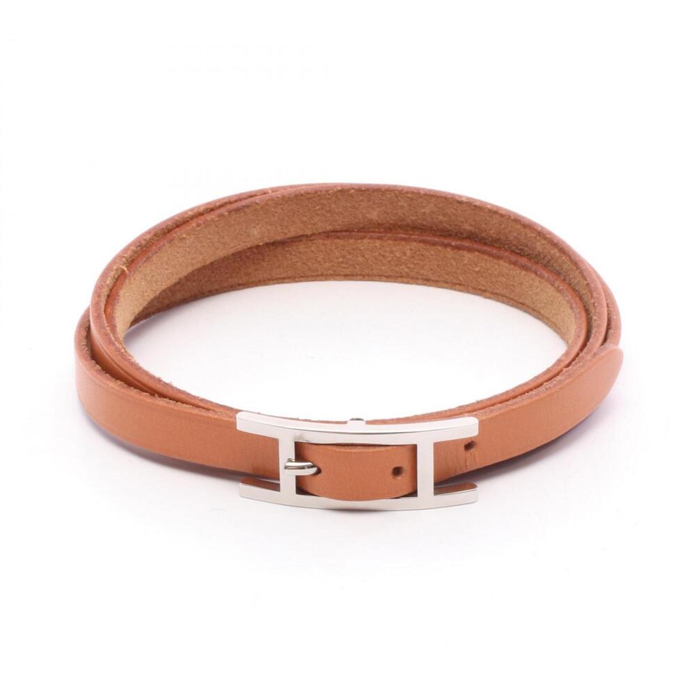 HERMES Brown Leather Charm Bracelet
